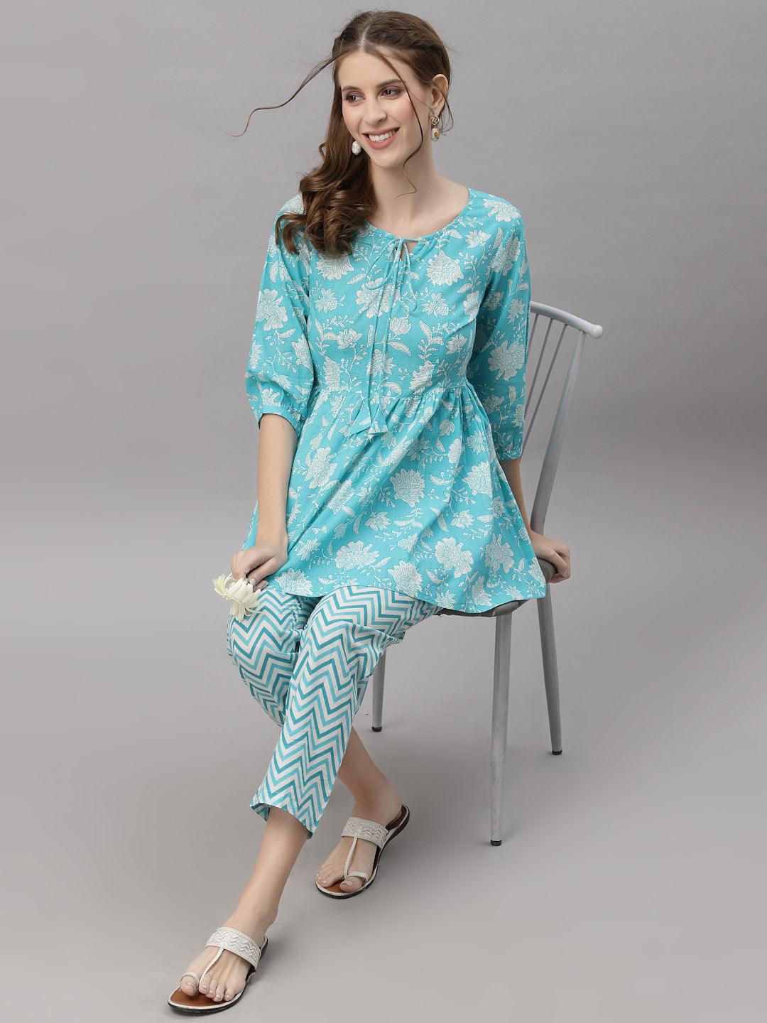Diana Blue Peplum Pyjama Set
