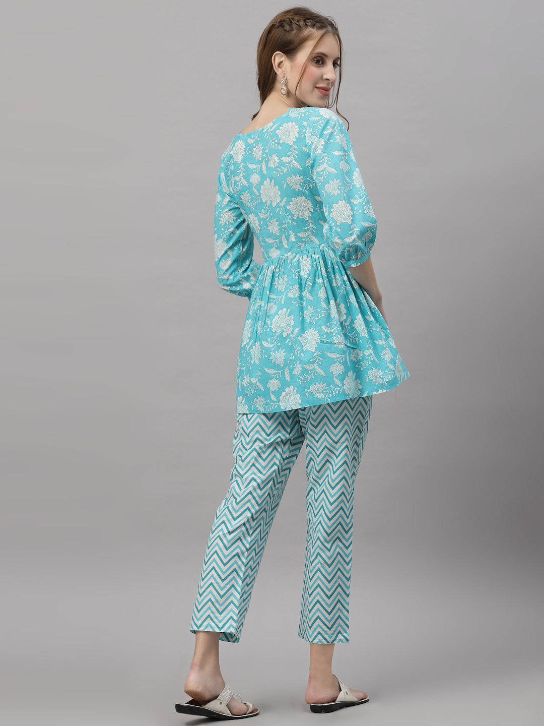 Diana Blue Peplum Pyjama Set