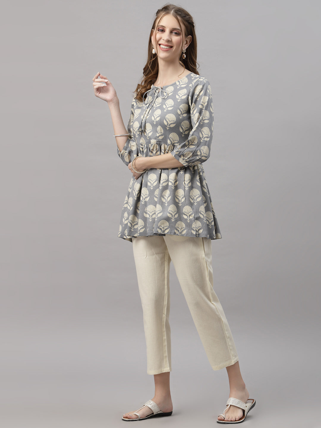 Diana Grey White Peplum Pyjama Set