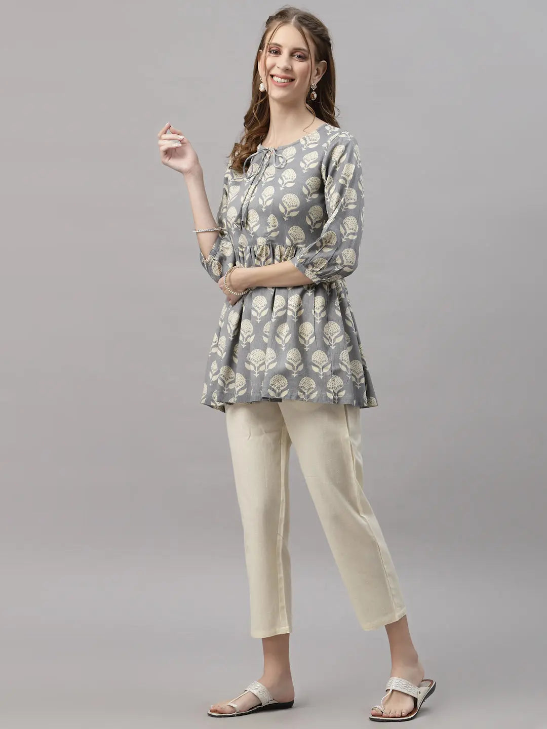 Diana Grey White Peplum Pyjama Set Ragavi