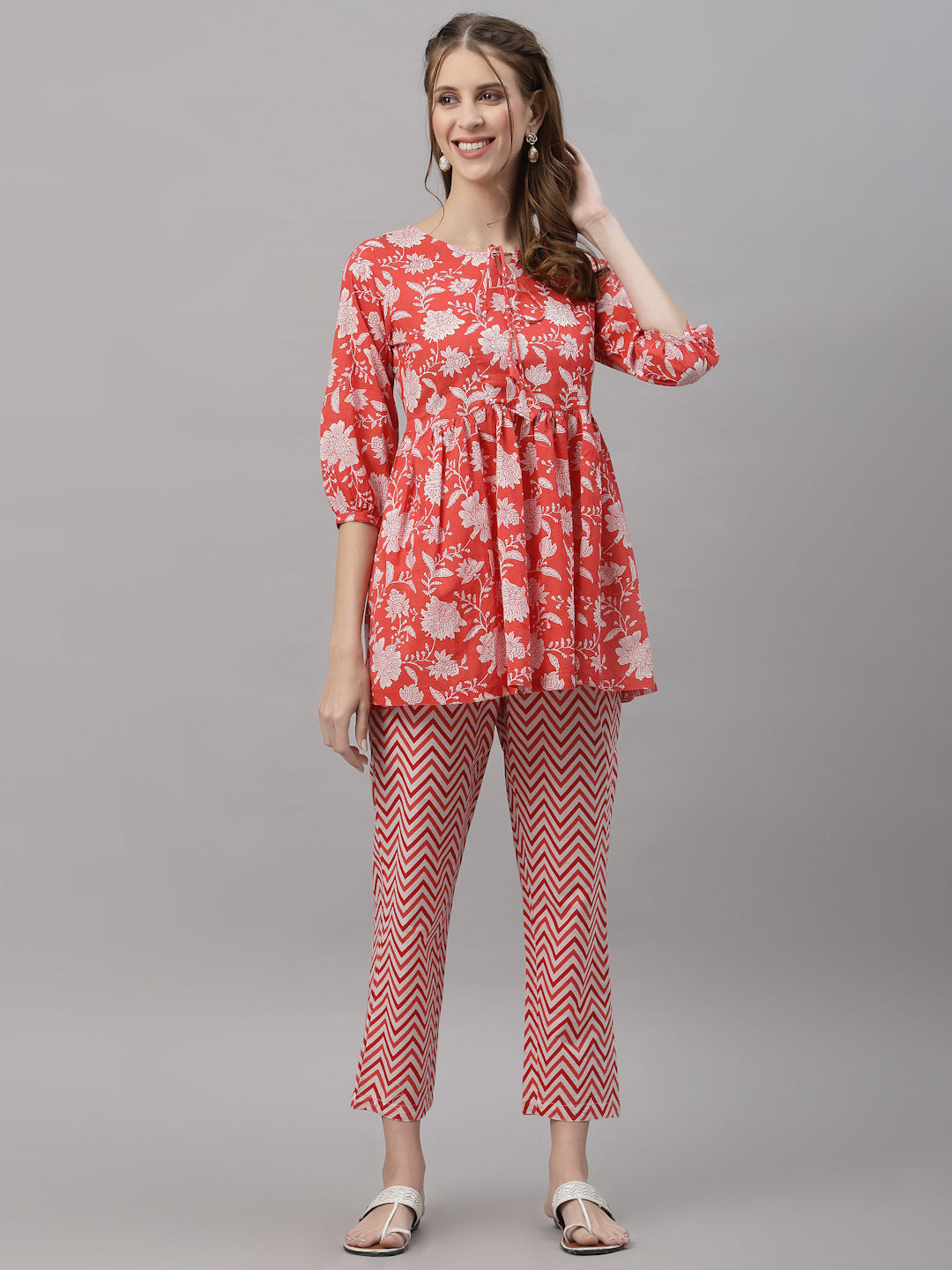 Diana Red Peplum Pyjama Set