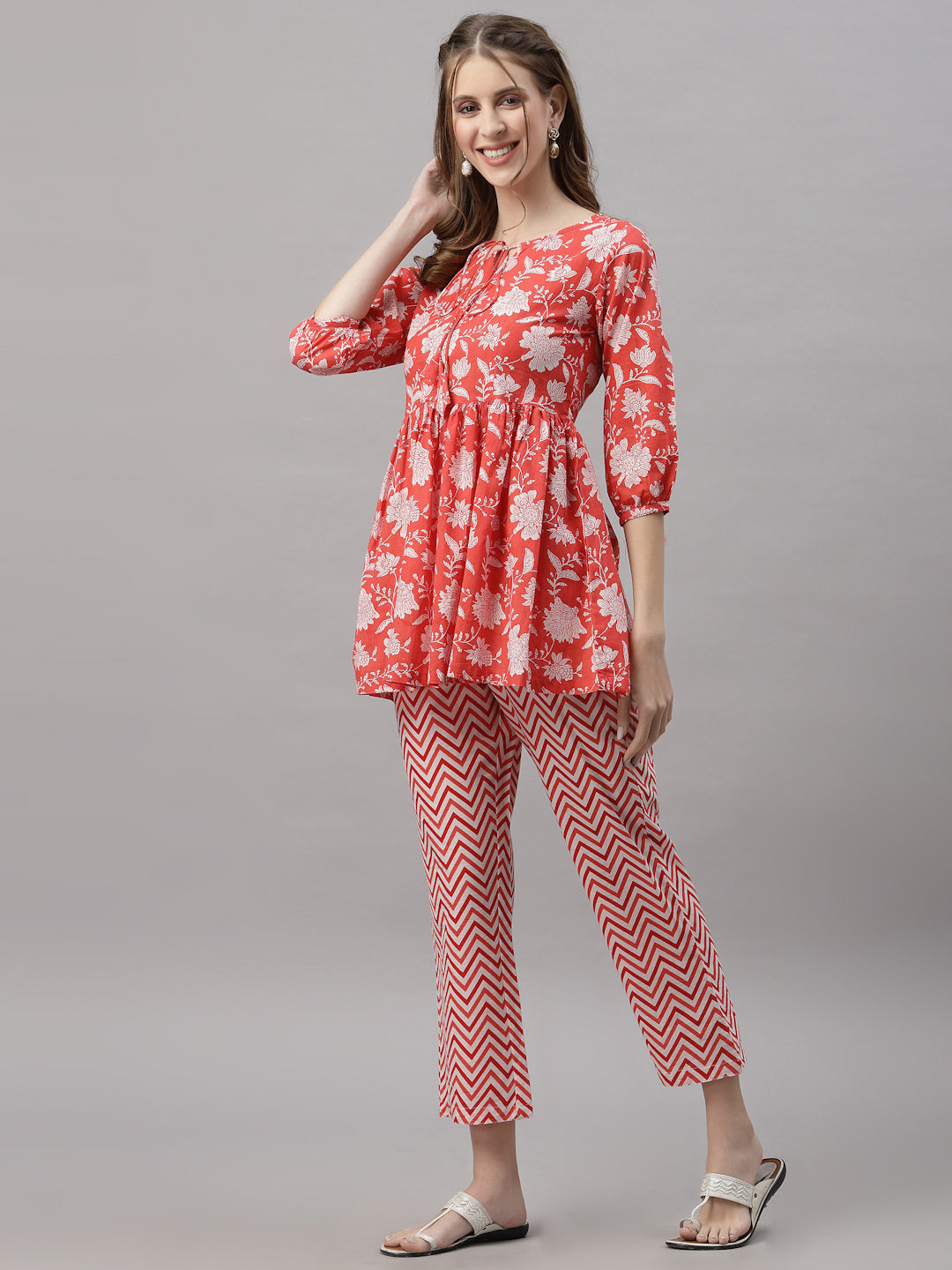 Diana Red Peplum Pyjama Set