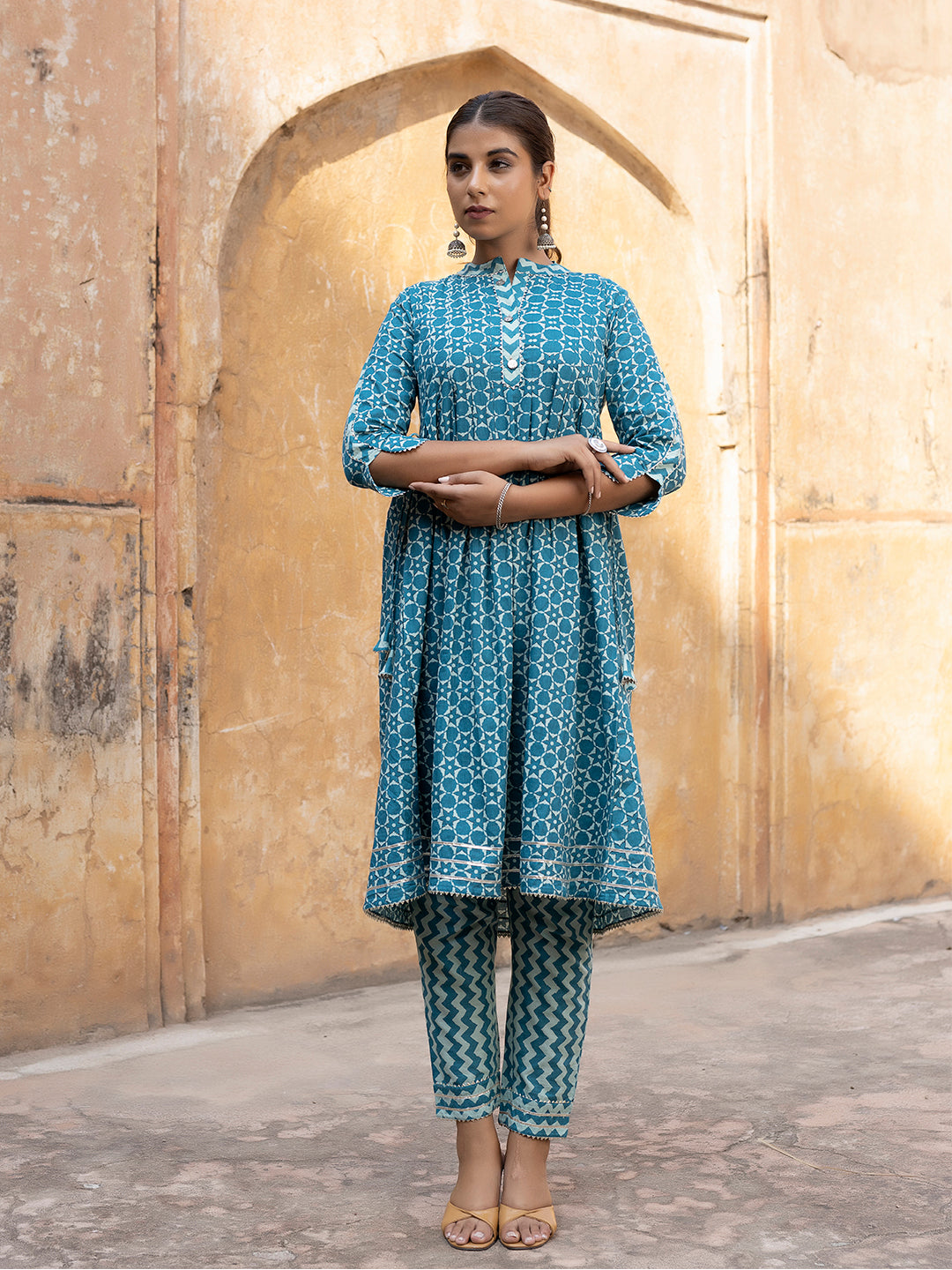 Ekatika Blue Geometric Printed Kurta Set