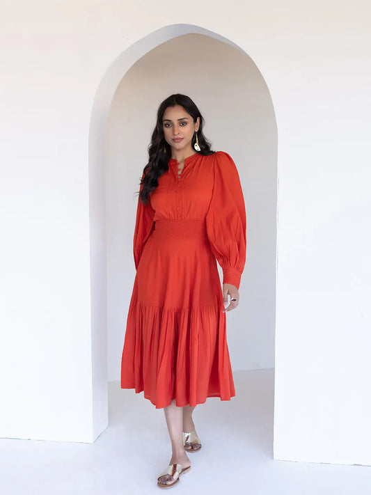 Fiesta Orange Midi Dress Ragavi