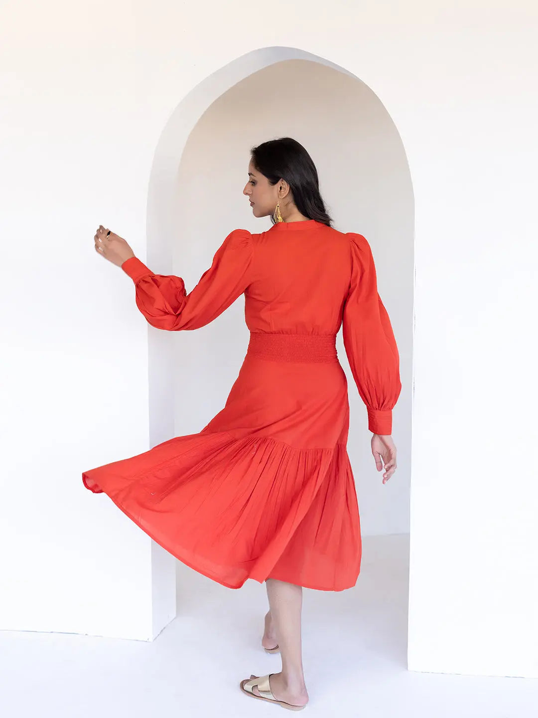 Fiesta Orange Midi Dress Ragavi