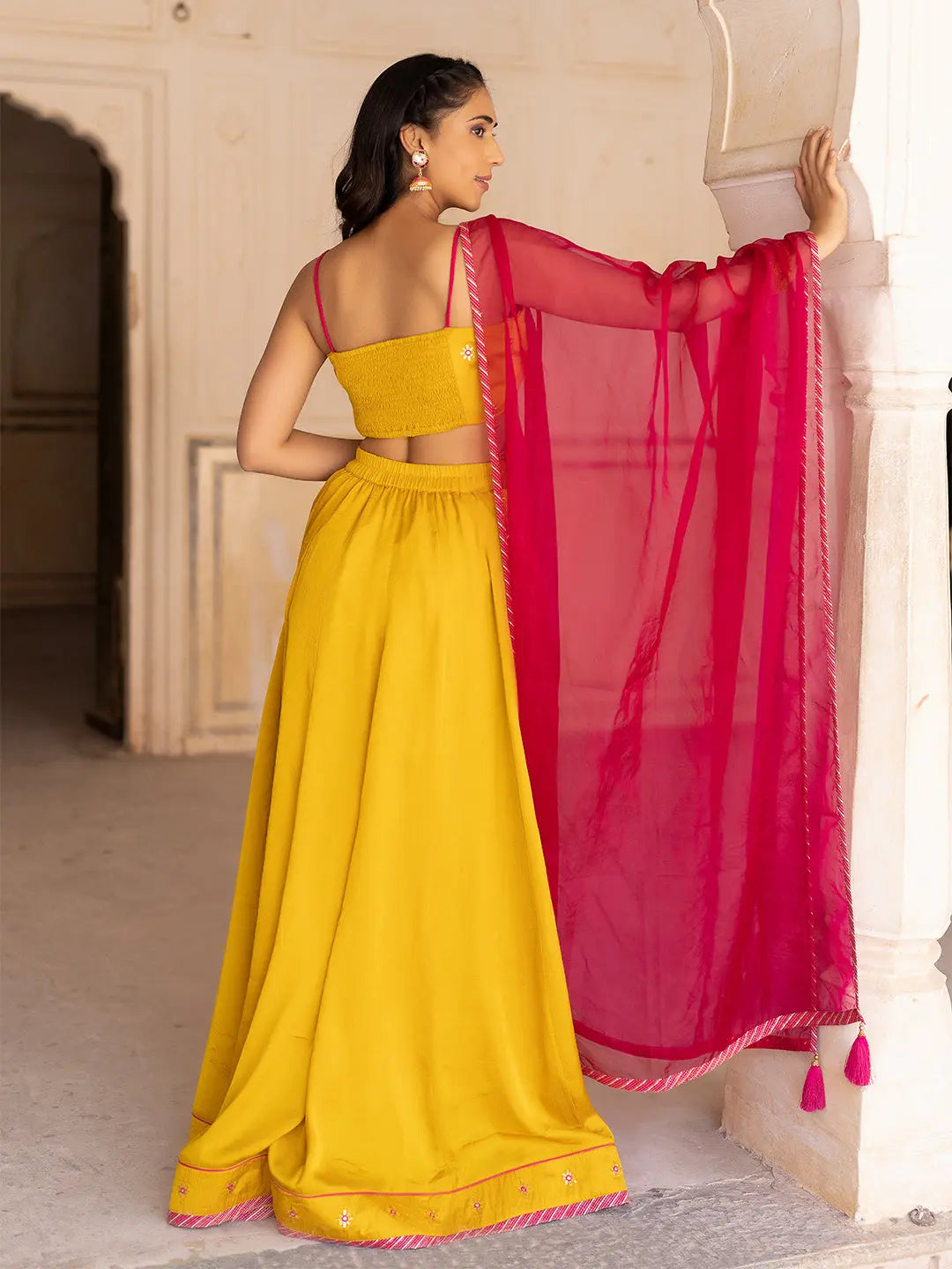 Gold Fusion Solid Mustard Lehenga Set Ragavi
