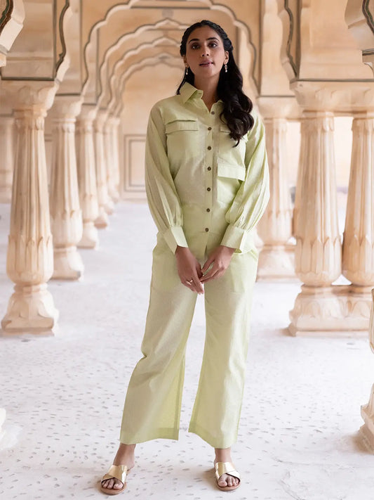 Green Sheen Cotton Co-Ord Set Ragavi