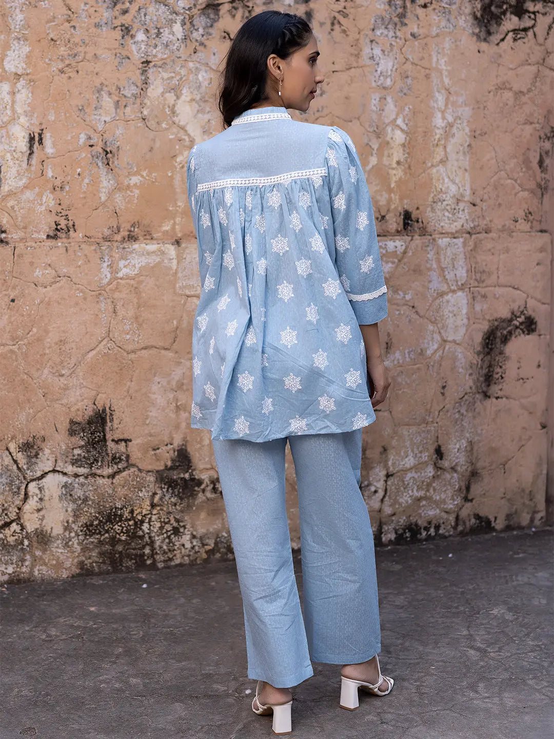Iced Aqua Sky Blue Cotton Co-Ord Set Ragavi