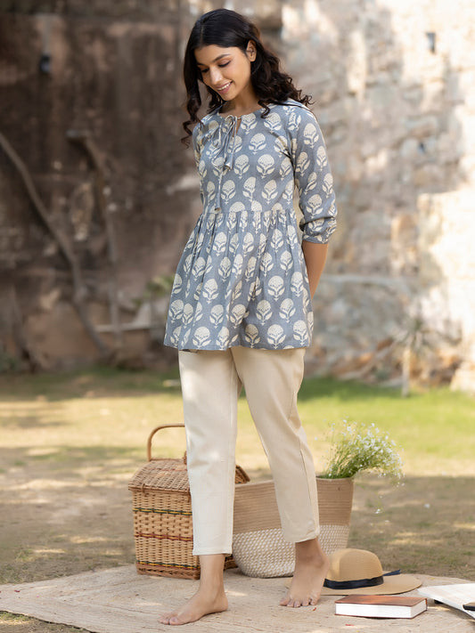 Diana Grey White Peplum Pyjama Set