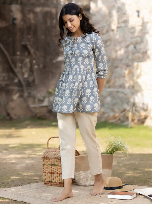 Diana Grey White Peplum Pyjama Set Ragavi