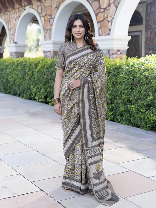 Kashish Ajrakh Sunflower Chanderi Saree Ragavi