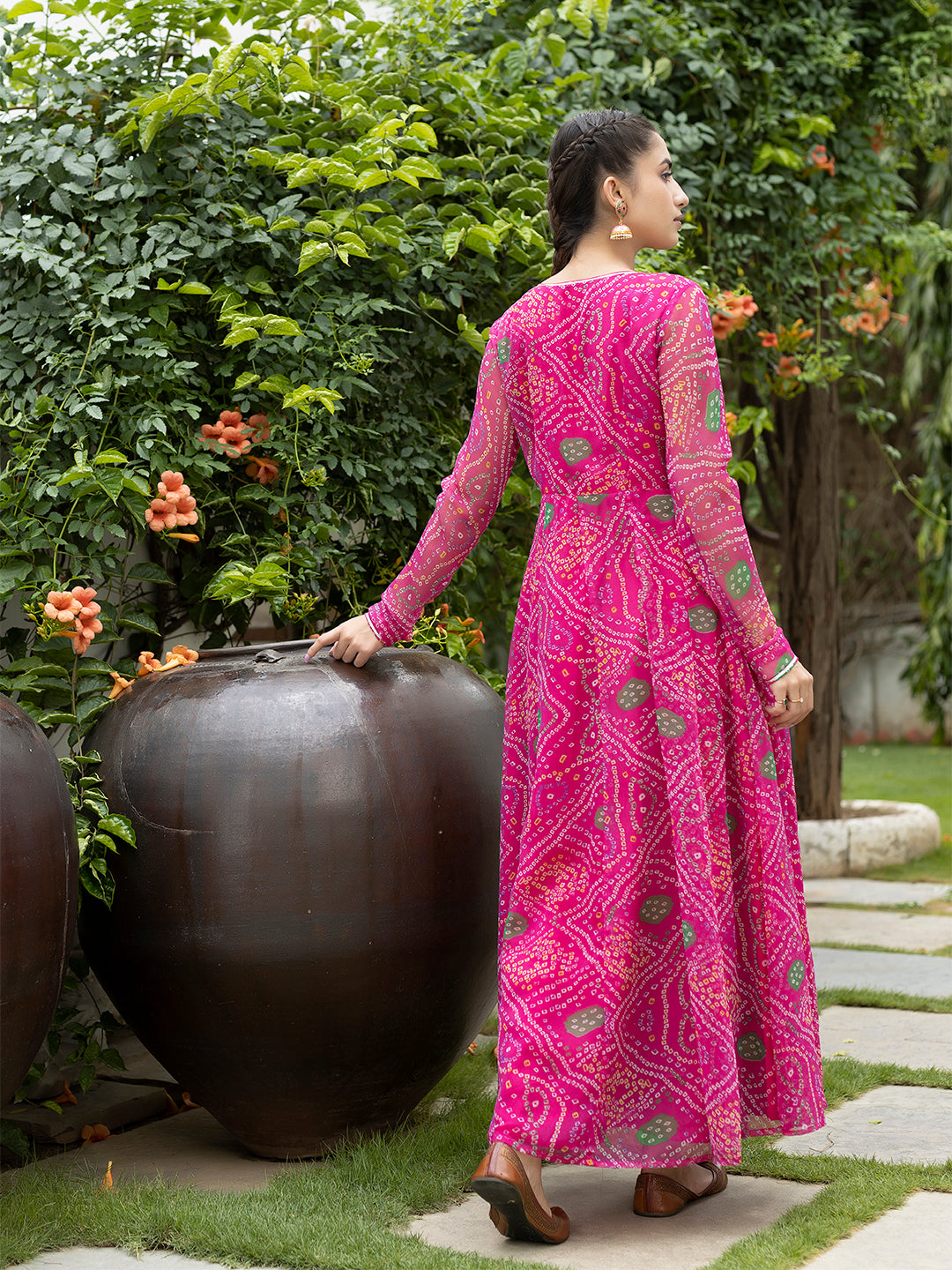 Back view of Pink Leheriya Kurta by Ragavi Jaipur