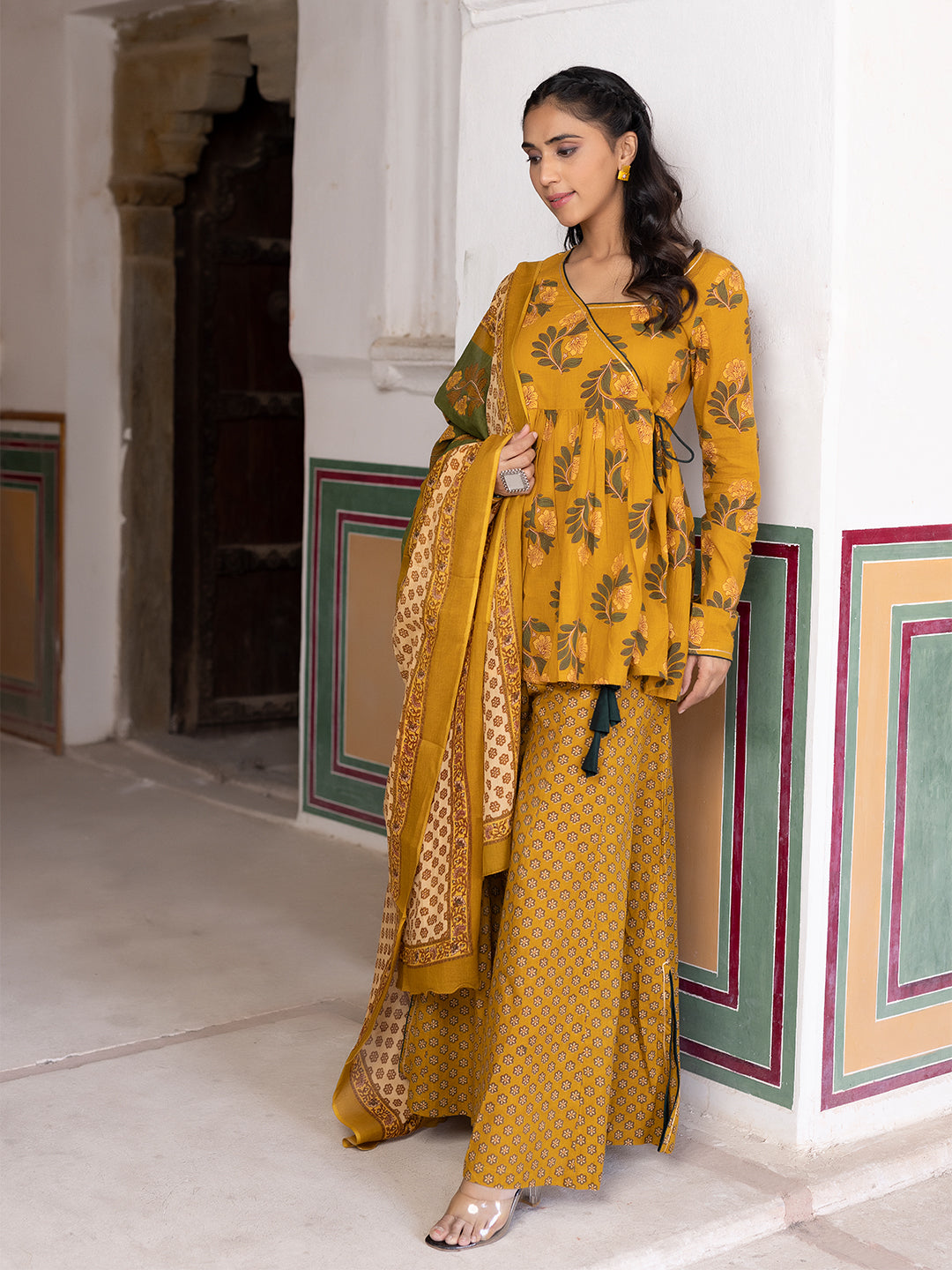 Kumquat Mustard Cotton Sharara Set