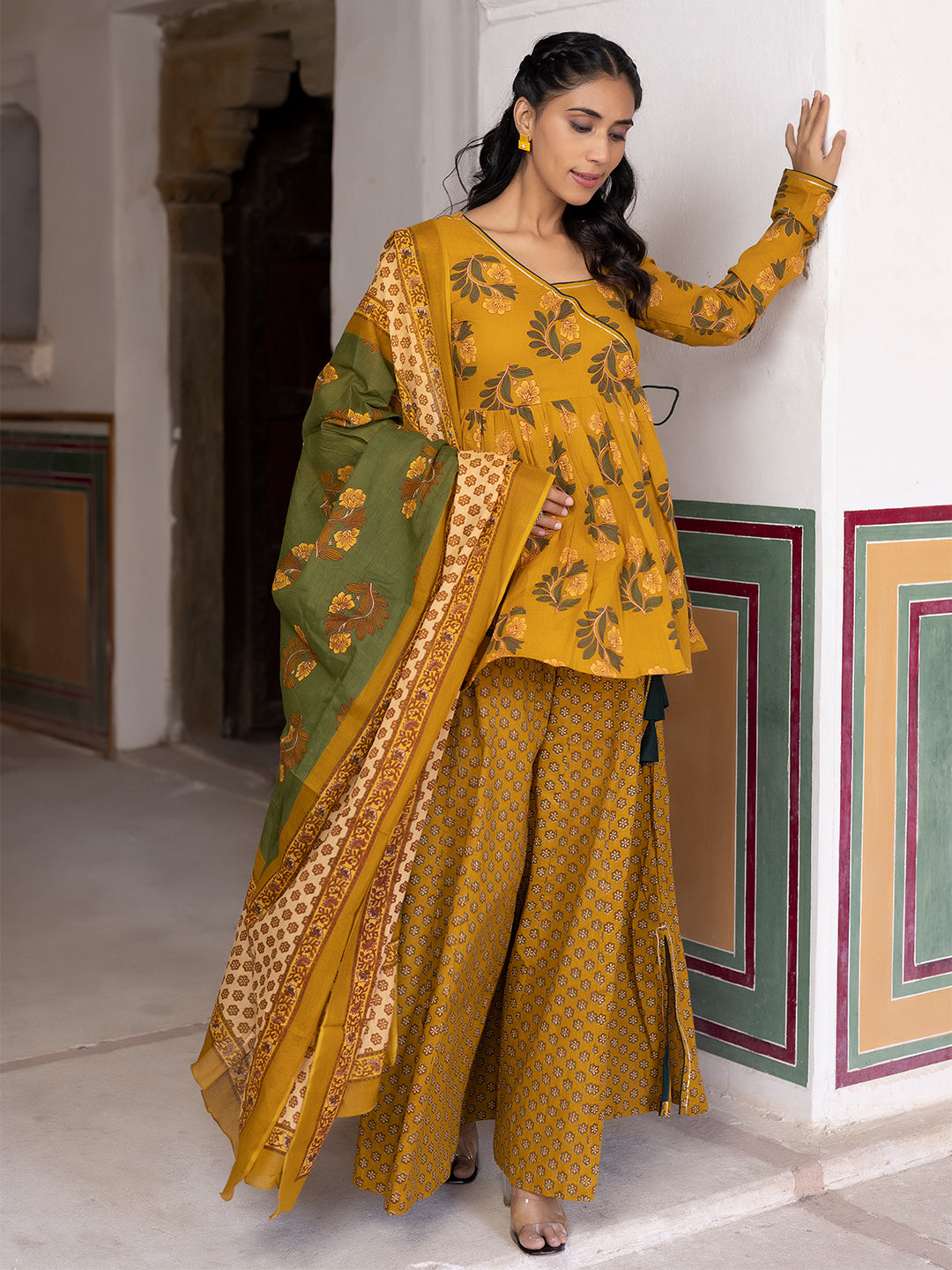 Kumquat Mustard Cotton Sharara Set