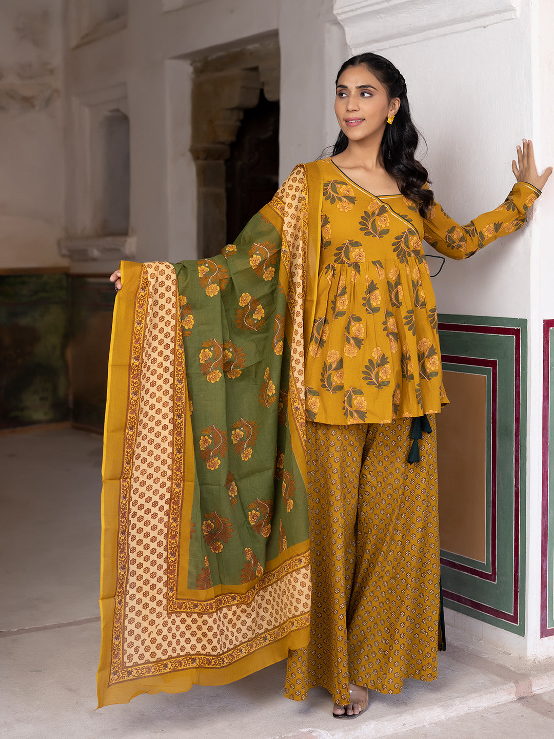 Kumquat Mustard Cotton Sharara Set