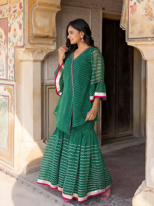 Lush Meadow Green Georgette Garara Set Ragavi
