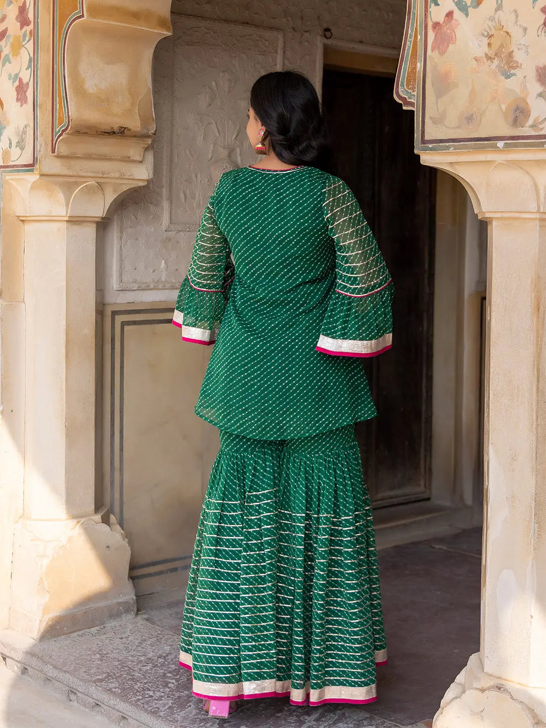 Lush Meadow Green Georgette Garara Set Ragavi