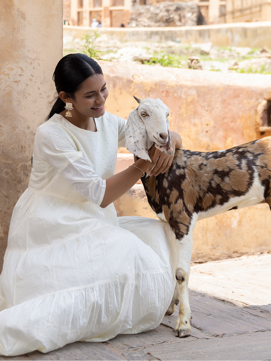 Minali White Sequined Tiered Long Kurta