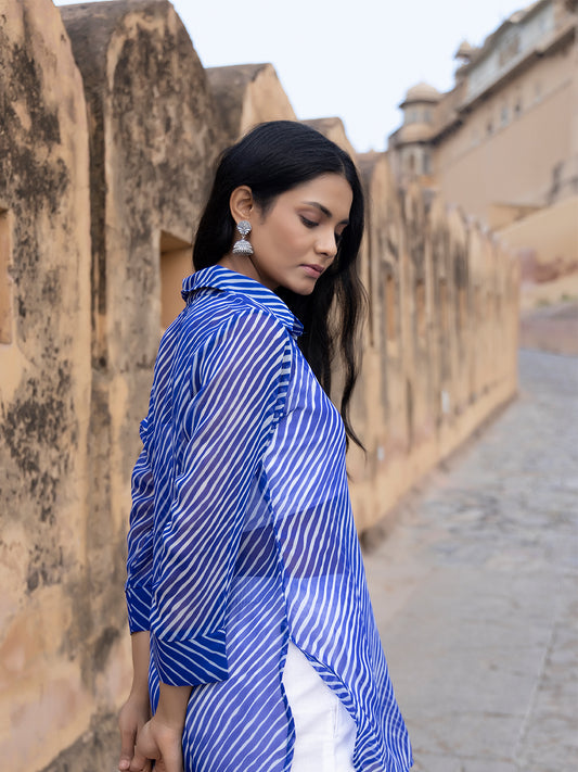 Monika Blue Leheriya Kurta Pants Set