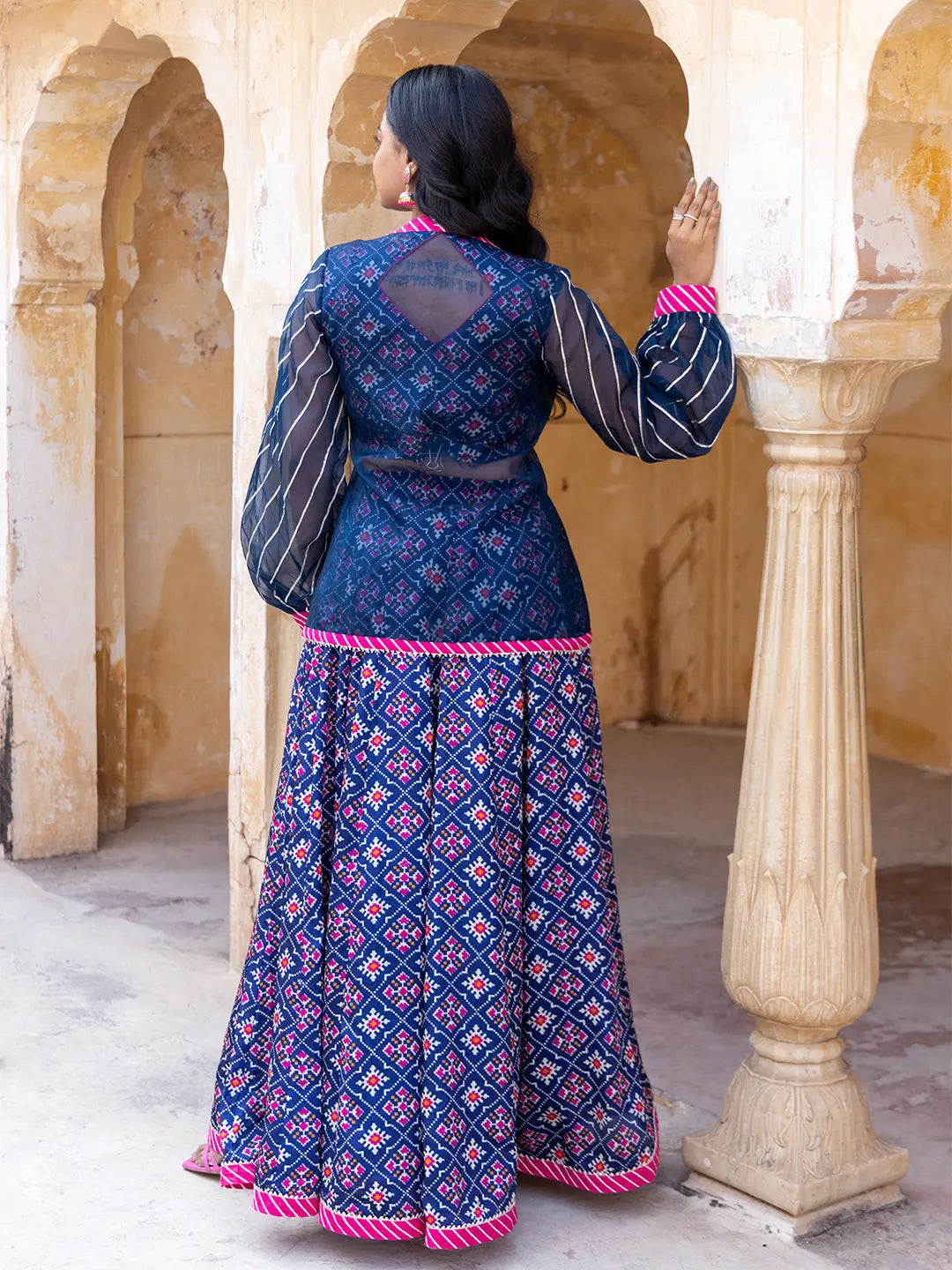 Moonlit Ocean Blue Top Attached Jacket with Skirt Ragavi