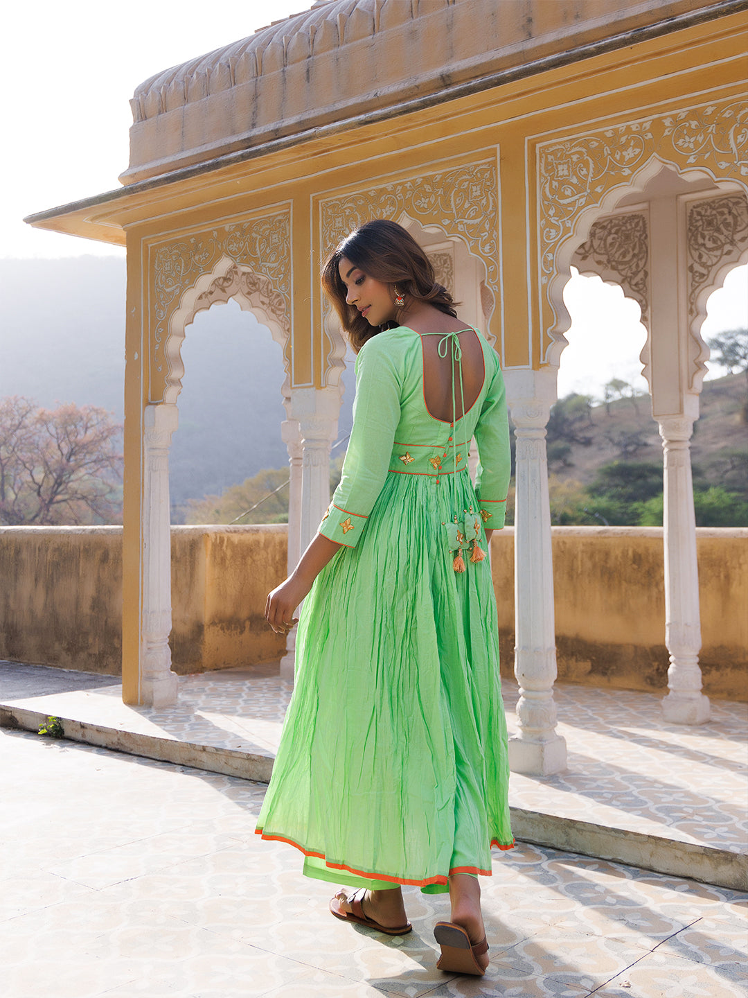 Paradise Green Cotton Gathered Kurta Set