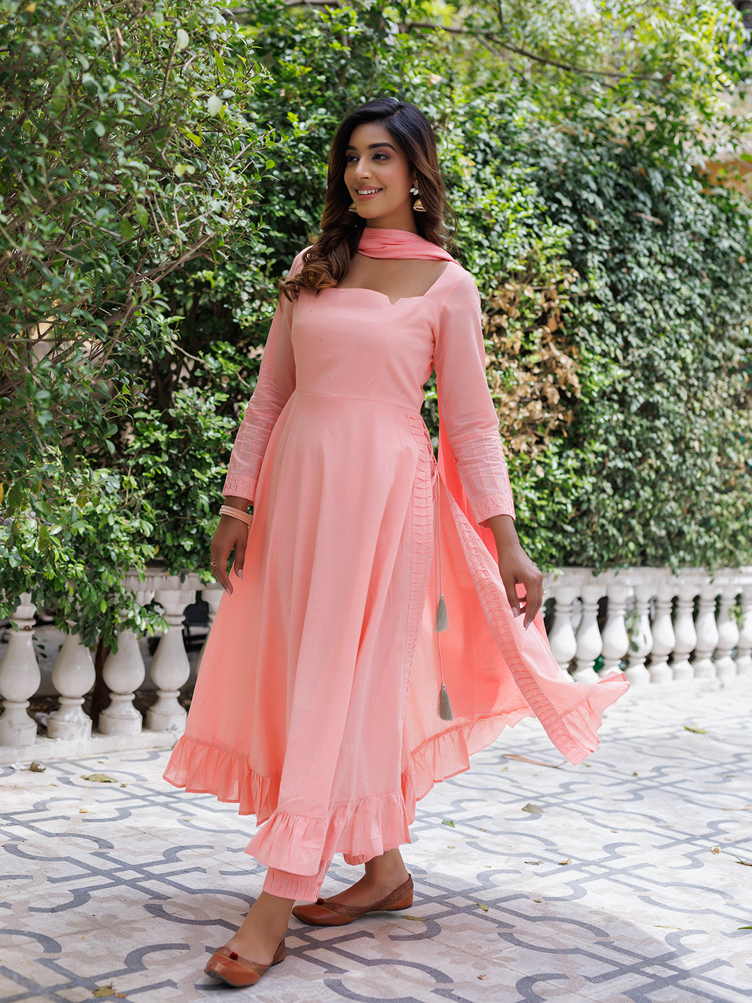 Peaches Solid Cotton Umbrella Kurta Set