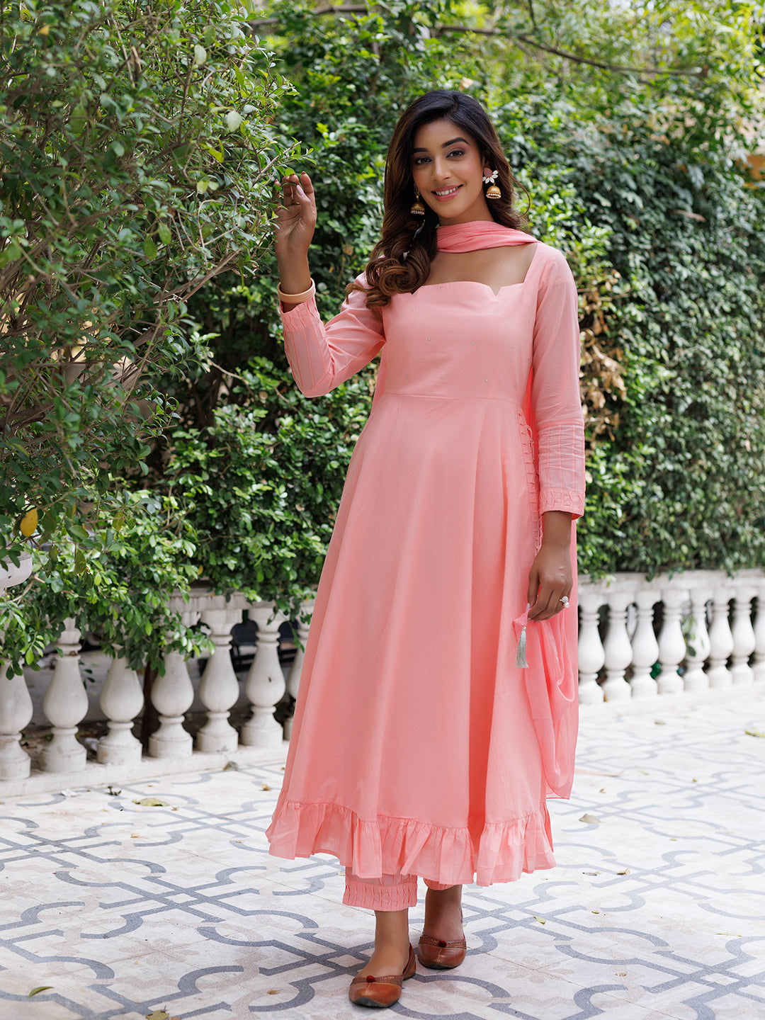 Peaches Solid Cotton Umbrella Kurta Set