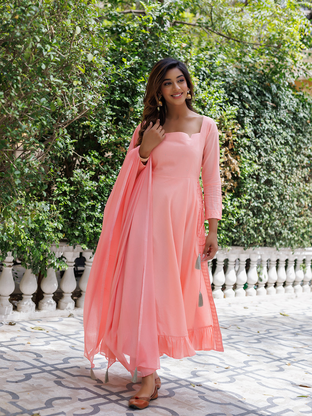 Peaches Solid Cotton Umbrella Kurta Set