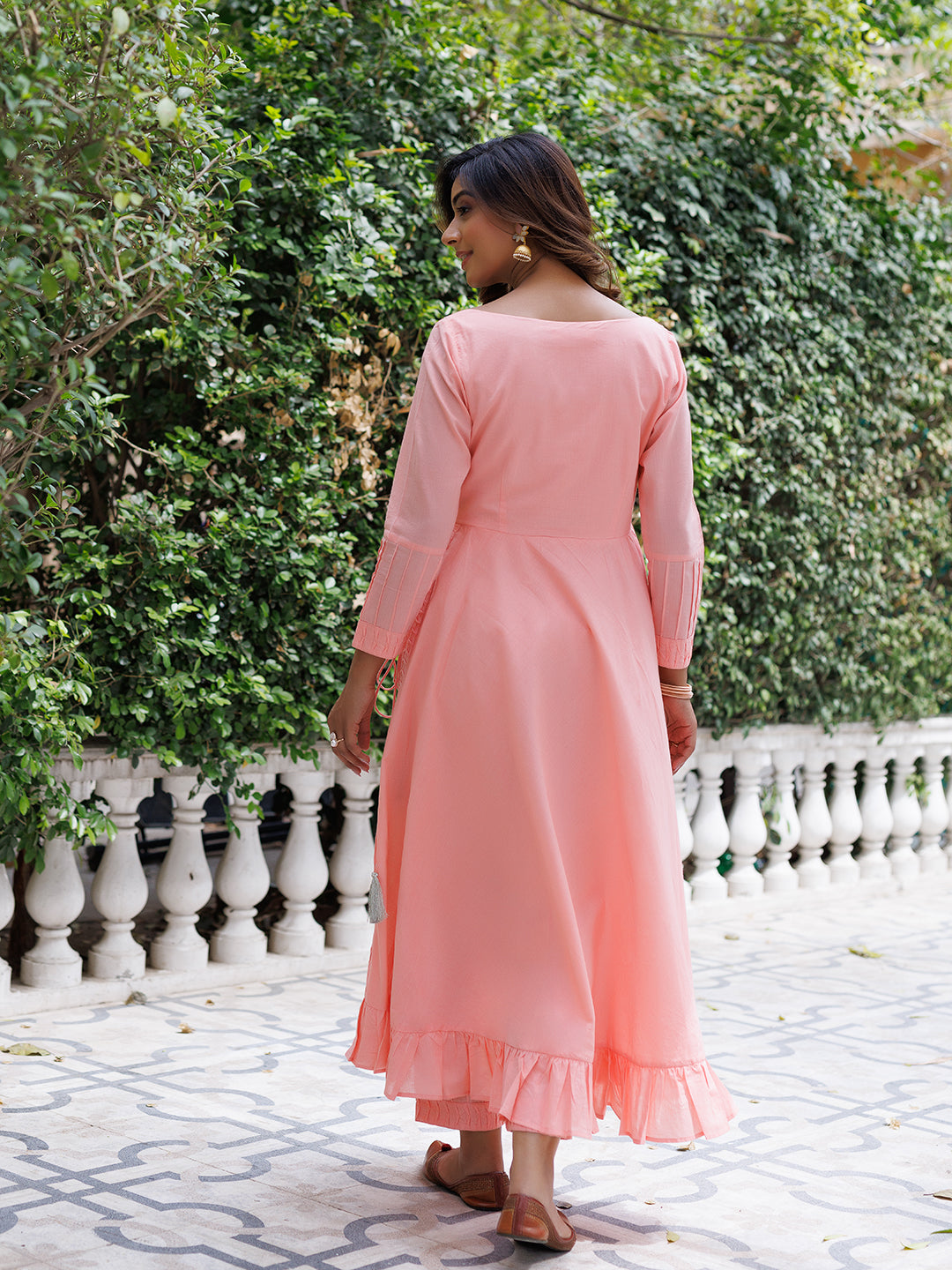 Peaches Solid Cotton Umbrella Kurta Set