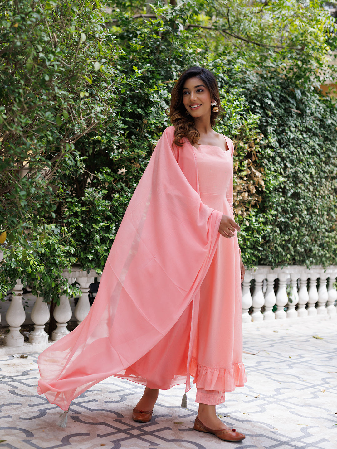 Peaches Solid Cotton Umbrella Kurta Set