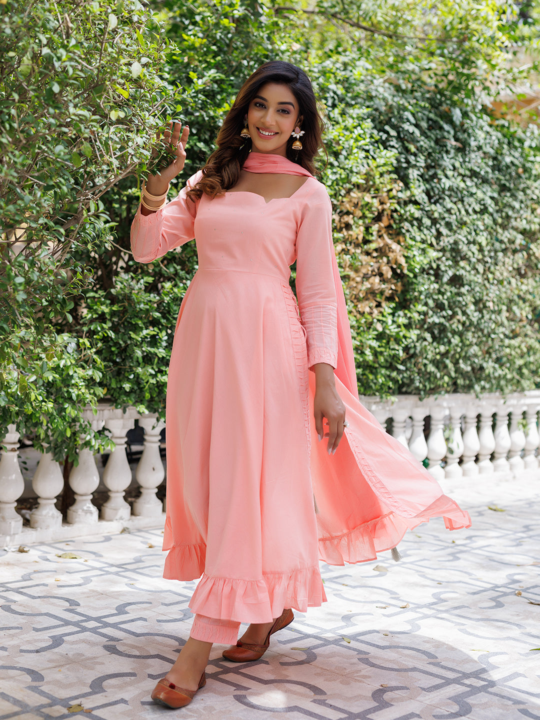 Peaches Solid Cotton Umbrella Kurta Set