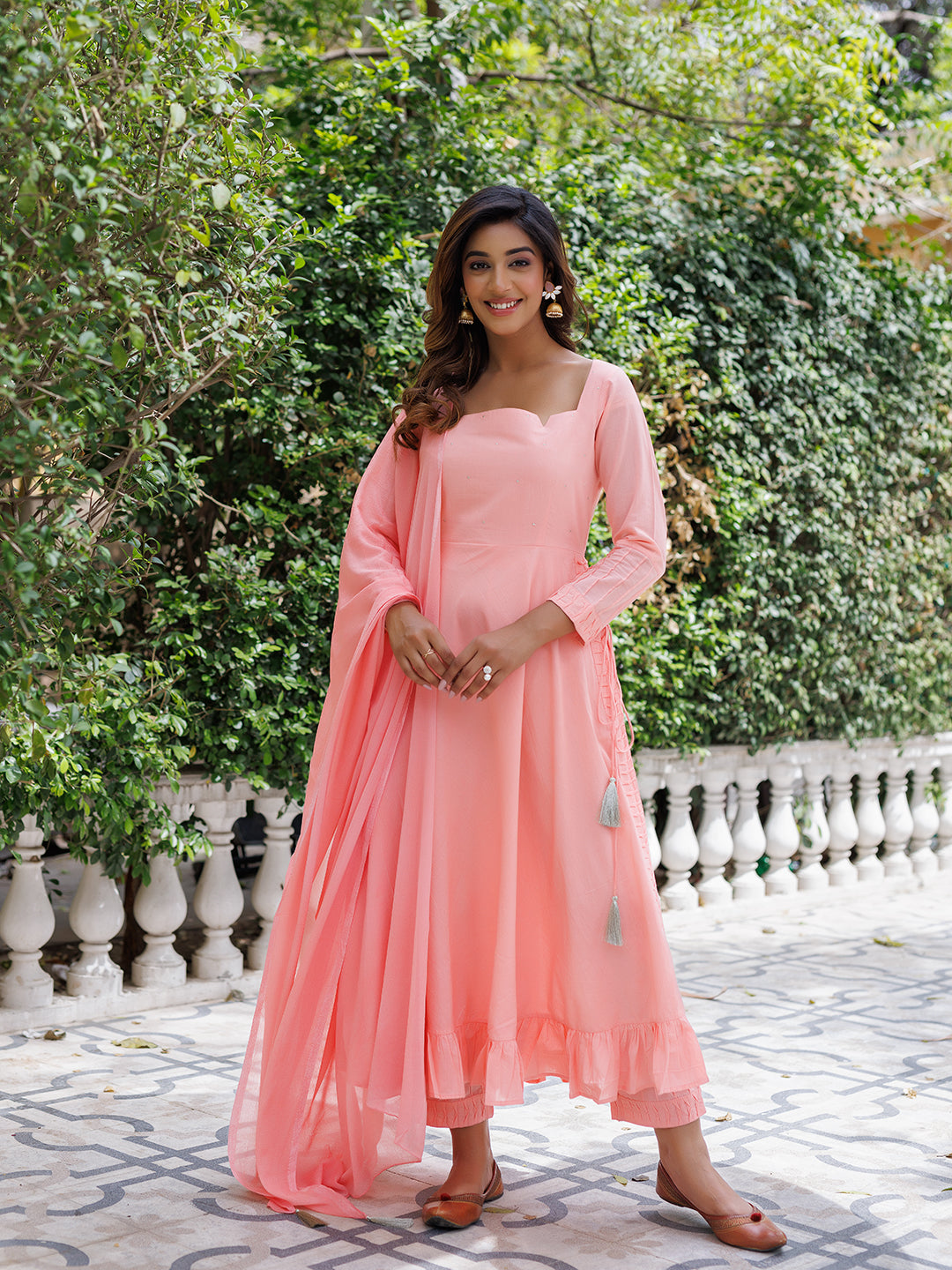 Peaches Solid Cotton Umbrella Kurta Set