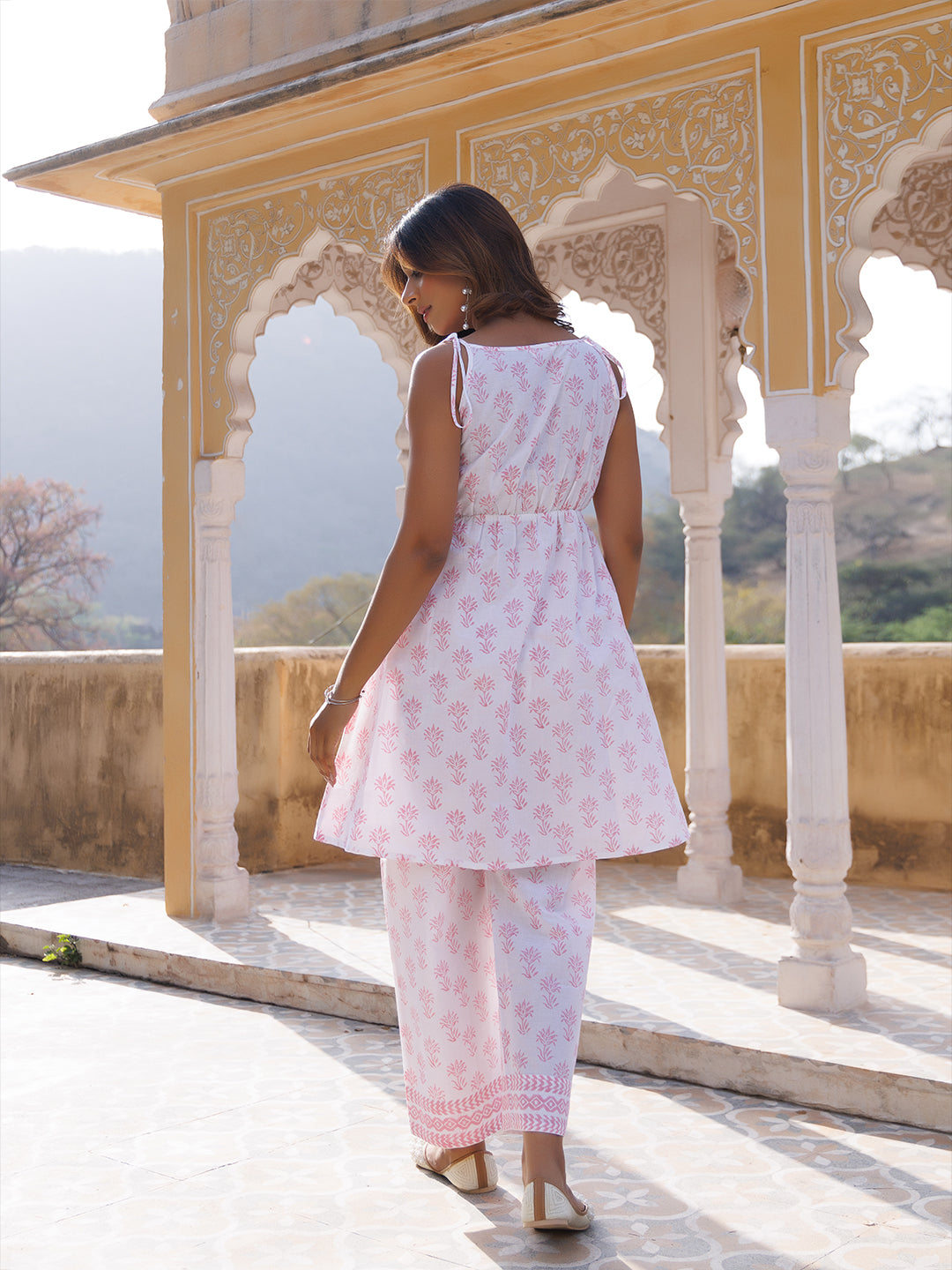 Pink White Kurta Set