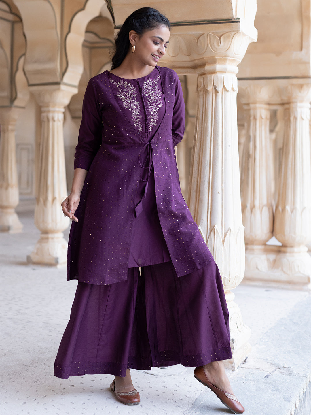 Plum Caspia Purple Sharara Set