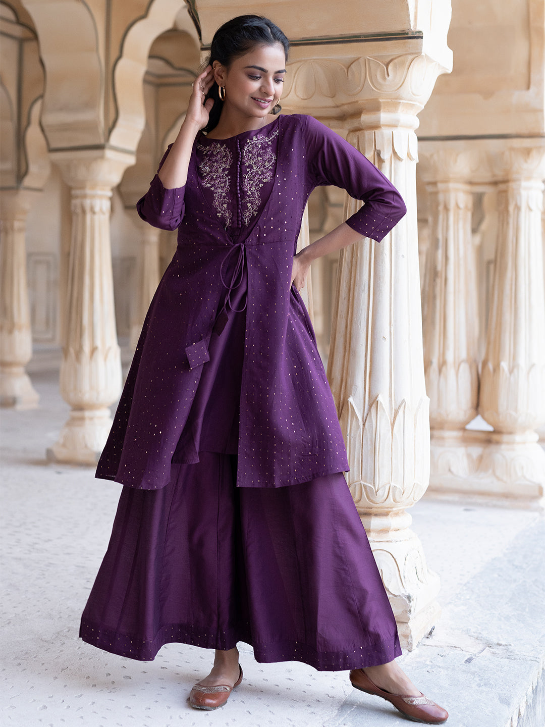 Plum Caspia Purple Sharara Set