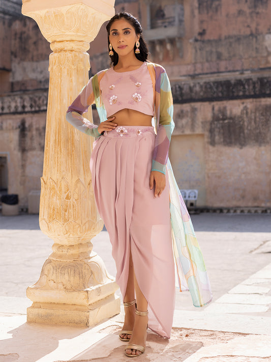 Primrose Pink Top Tulip Skirt with Shrug