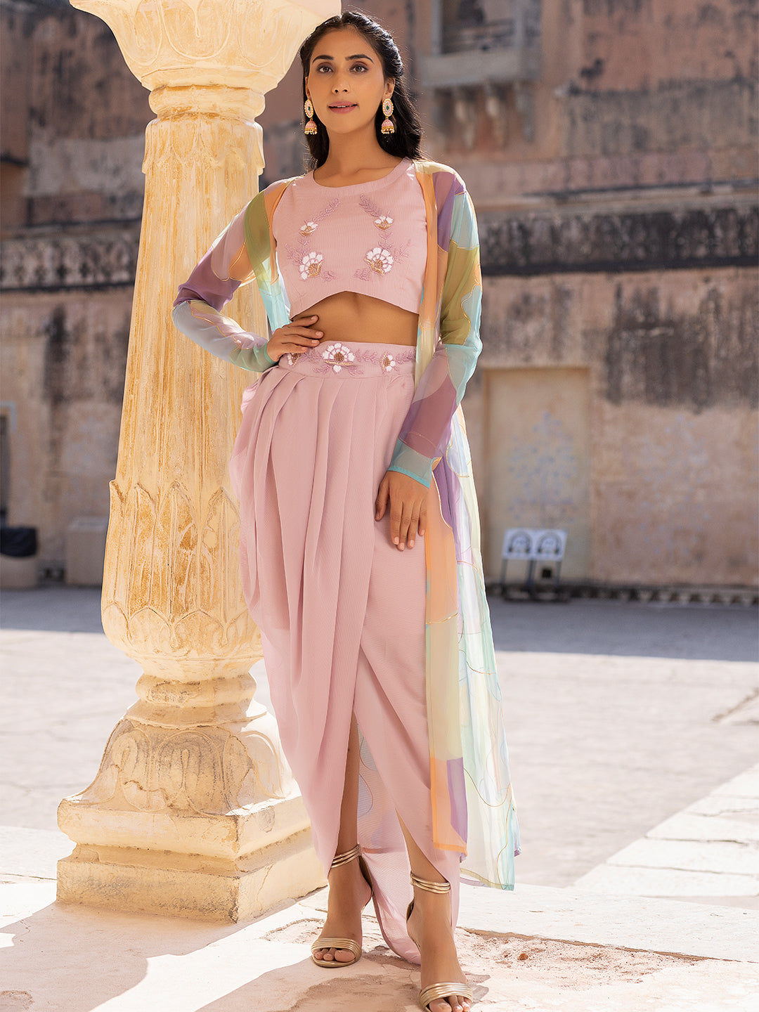 Primrose Pink Top Tulip Skirt with Shrug