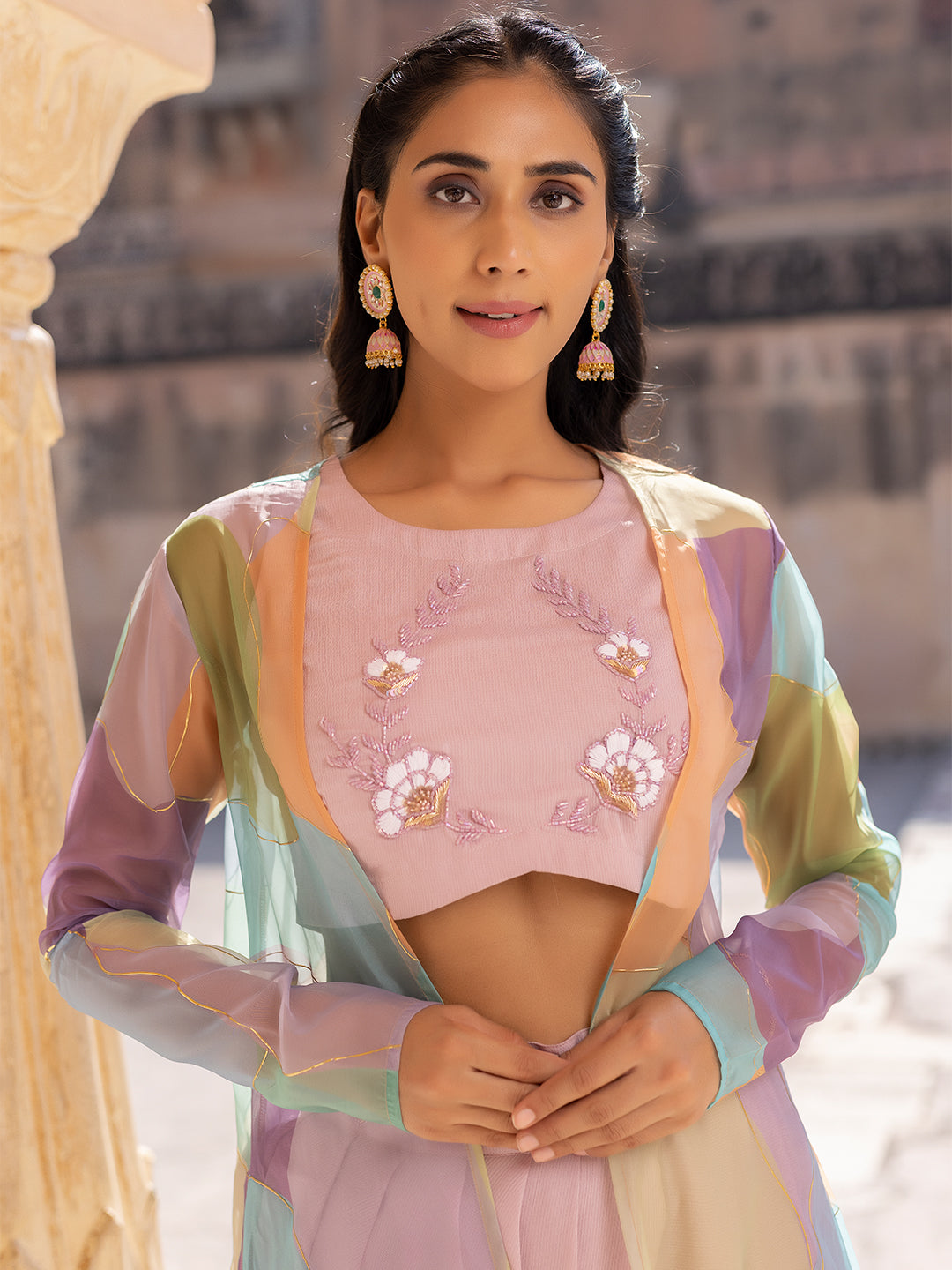 Primrose Pink Top Tulip Skirt with Shrug