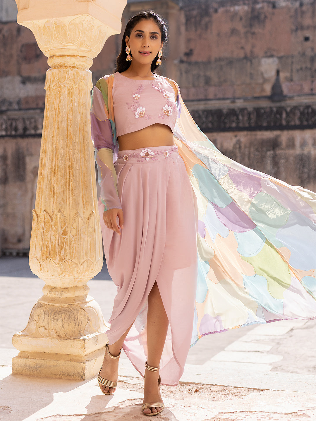 Primrose Pink Top Tulip Skirt with Shrug