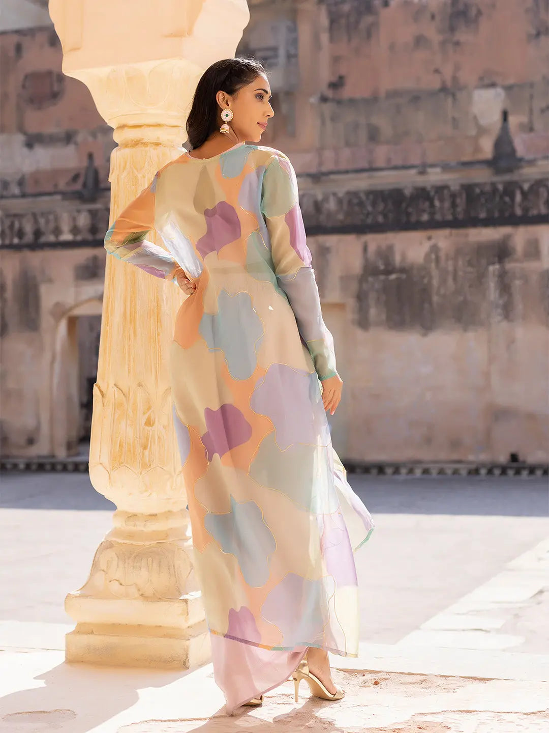Primrose Pink Top Tulip Skirt with Shrug Ragavi