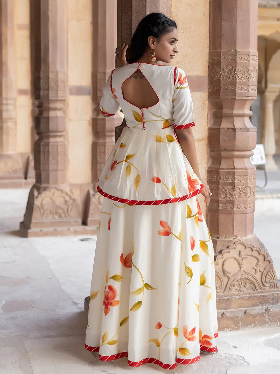 Pristine Chanderi Top with Skirt Ragavi