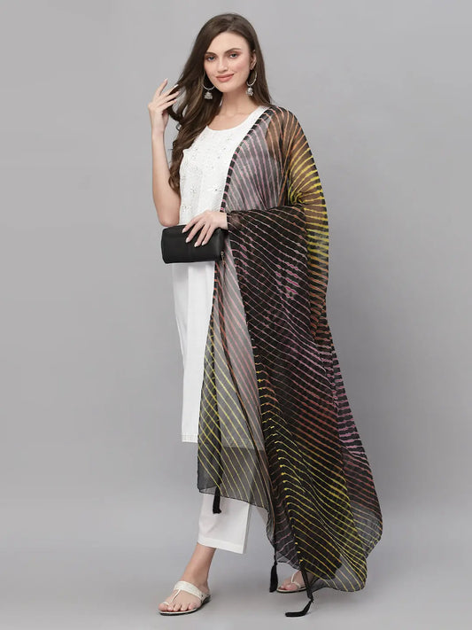 Ragavi Black Multicolour Leheriya Dupatta Ragavi