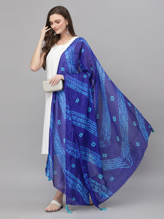 Ragavi Blue Bandhej Leheriya Dupatta