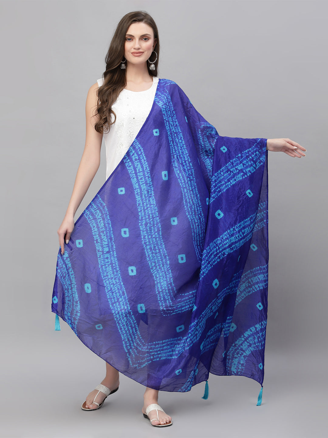 Ragavi Blue Bandhej Leheriya Dupatta