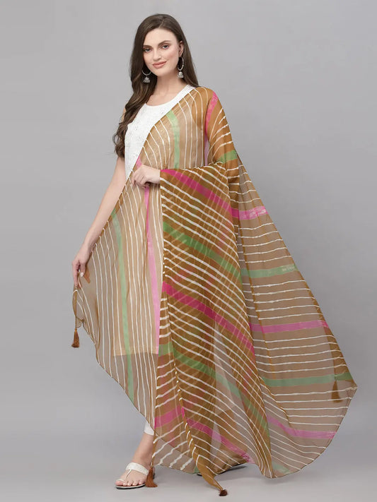 Ragavi Brown Multicolour Leheriya Dupatta Ragavi