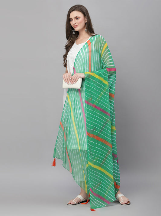 Ragavi Green Multicolour Leheriya Dupatta