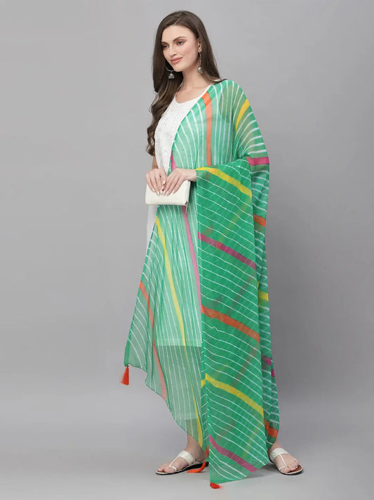 Ragavi Green Multicolour Leheriya Dupatta Ragavi