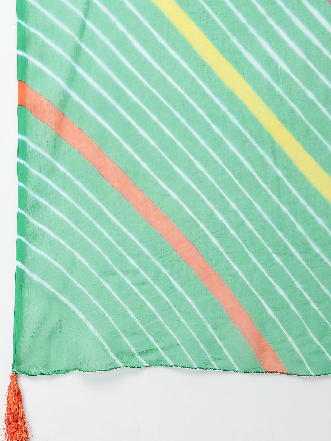 Ragavi Green Multicolour Leheriya Dupatta