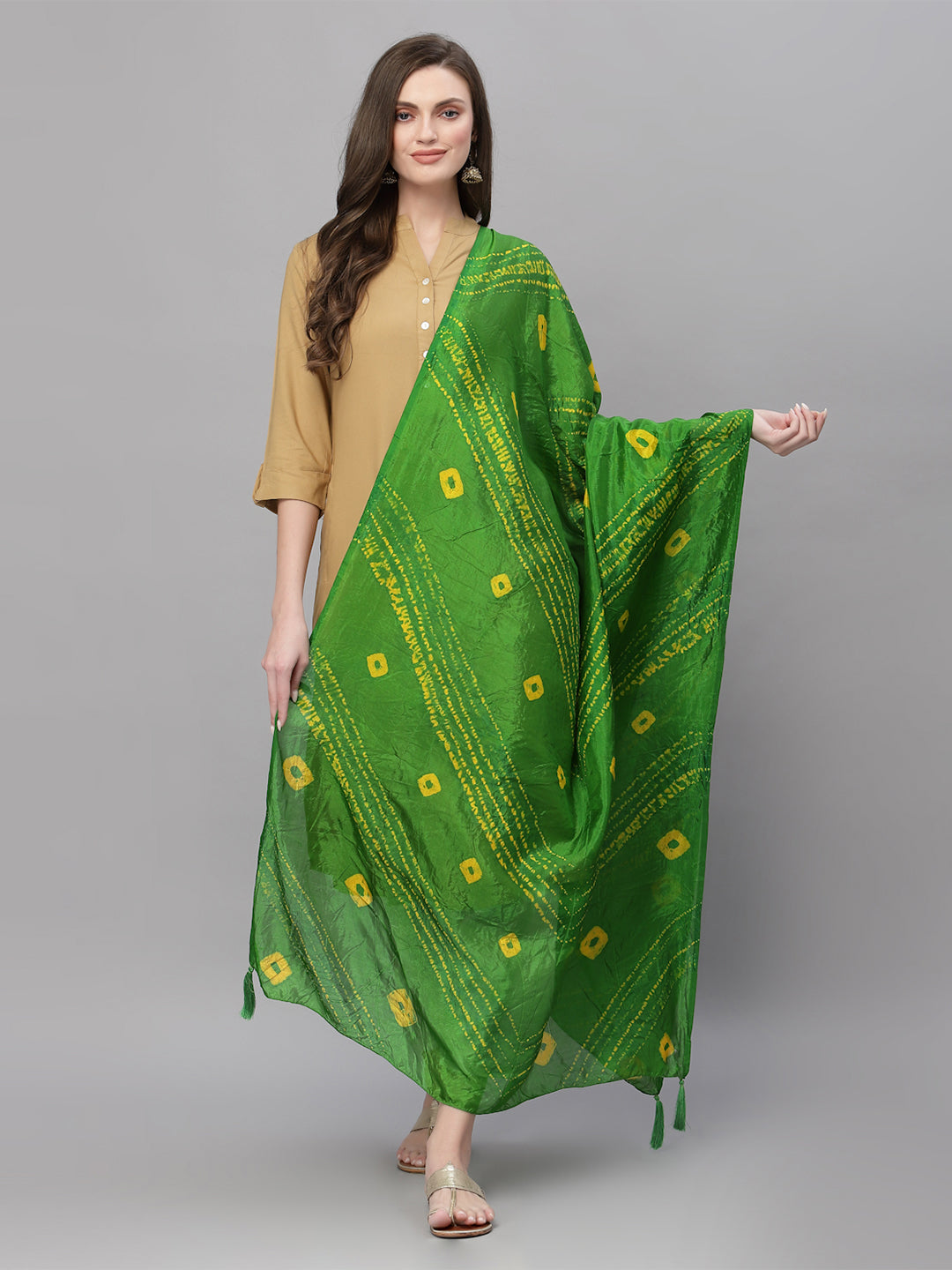 Ragavi Green Yellow Bandhej Dupatta