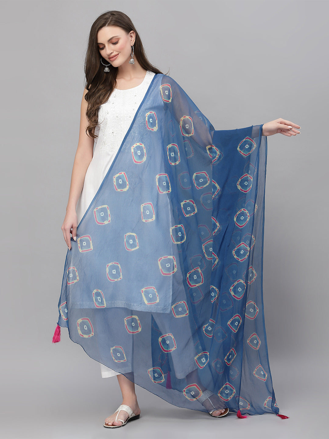 Ragavi Navy Blue Bandhej Dupatta